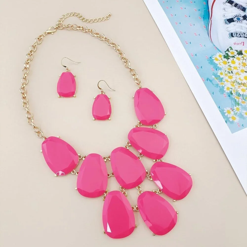 Chunky Bubble Necklace with Earrings for Women Adjustable Zinc Alloy Statement